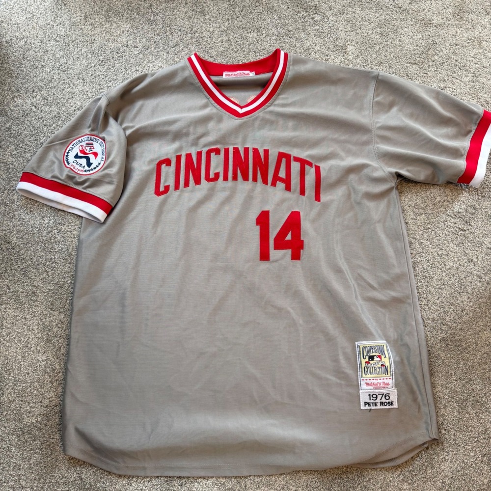 Vintage Mitchell & Ness Pete Rose 1976 Cincinnati Reds Jersey Gray Size 56
